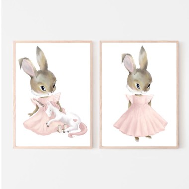 PLAKAT OBRAZEK PASTELOWY KRÓLICZEK JEDNOROŻEC