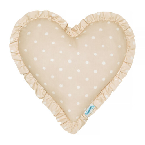 PODUSZKA LOVELY DOTS BEIGE SERCE Z FALBANKĄ