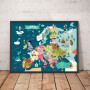 Mapa granatowa. Europa. Plakat z mapą do pokoju dziecka.