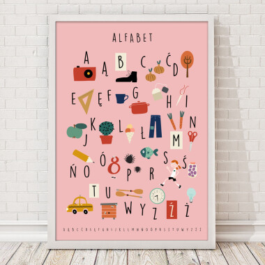 Alfabet-różowy plakat do pokoju dziecka