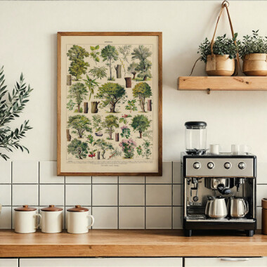 Plakat Arbres Adolphe Millot vintage grafika botaniczna drzewa i krzewy liściaste