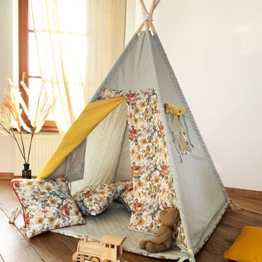 Meadow – tipi, namiot dla dzieci z matą podłogową-TIPI W KWIATY BOHO