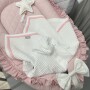 pikowany-kokon-z--falbanka-pudrowy-roz- gniazdko do spania dla niemowląt/ noworodków
