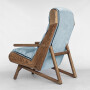 Wygodny, duży niebieski  fotel drewniany na płozach do salonu, sypialni, do karmienia. Melyo
