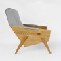 Duży wygodny fotel szary uszak drewniany skandynawski minimalistyczny
