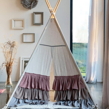 Lniany Zakątek – tipi, namiot dla dzieci z matą podłogową