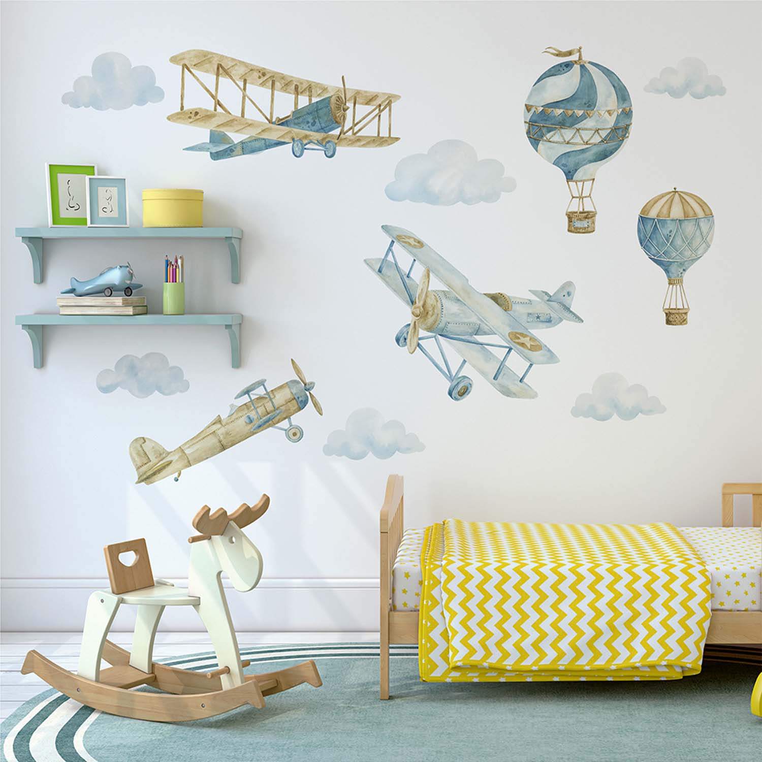 Retro Balony I Samoloty - Naklejki Na Ścianę Dla Dzieci - Zestaw 6