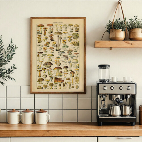 Plakat Champignons Adolphe Millot vintage grafika botaniczna grzyby jadalne i trujące