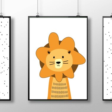 3 plakaty dla dzieci SAFARI Panda, Lew, Zebra