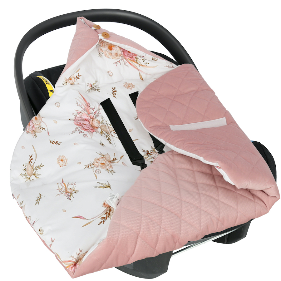 OTULACZ-DO-FOTELIKA-ROSE-GOLD-FLOWERS-SWADDLE-BLANKET-TO-THE-CAR-SEAT-YOSOY