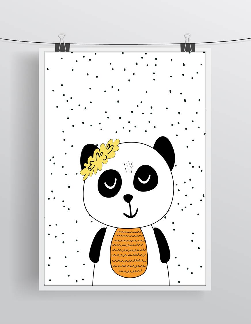 Plakat-dla-dzieci-Panda-w-kropeczkach-pomarancz