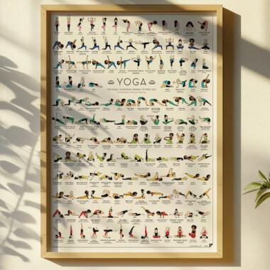 Plakat joga 150 asan nowa edycja A2 pozycje jogi do studia jogi
