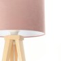 Lampka nocna stołowa pudrowo różowa, drewniane nogi
