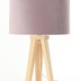 Lampka nocna stołowa welurowa pudrowo różowa, drewniane nogi