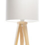 Kremowa lampka nocna na stolik beżowa na drewnianej podstawie