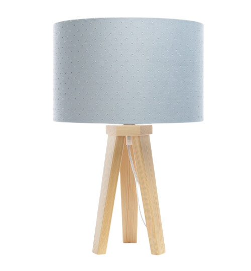 Błękitna lampka nocna do pokoju dziecka - niebieska elegancka lampka na drewnianych nogach