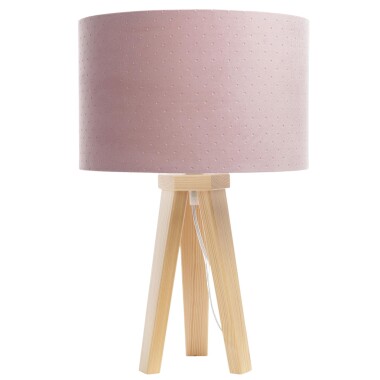 Lampka nocna różowa na drewnianych nogach do pokoju dziewczynki