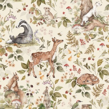 Tapeta do pokoju dziecka z leśnymi zwierzątkami – Cute Forest Animals