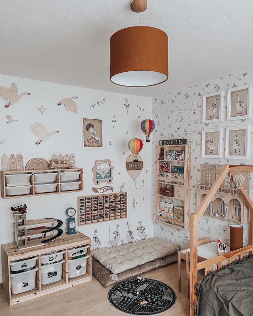 Lampa wisząca lniana do pokoju dziecka musztardowa