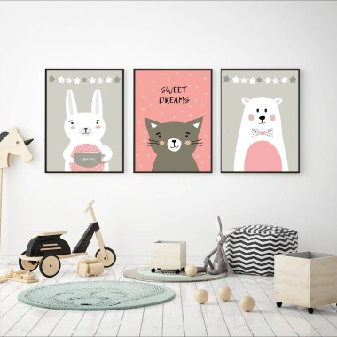 plakaty do pokoju dziecka różowe zwierzaki sweet dreams