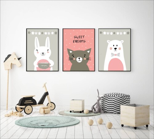 plakaty do pokoju dziecka różowe zwierzaki sweet dreams