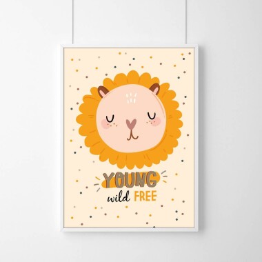 plakat dla dzieci Young wild free Lew Boho