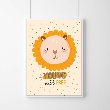 plakat dla dzieci Young wild free Lew Boho