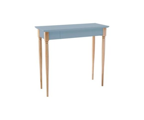 Niebieskie małe biurko do pokoju chłopca- drewniane nogi