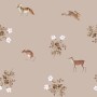 Sweet Little Creatures Tapeta . Malutkie zwierzaczki na ciepłym beżowo-różowym tle. Sarenki myszki liski