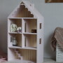 Drewniany duży domek dla lalek i myszek, z naturalnym usłojeniem, w kolorze jasnoróżowym, plecy drewniane
