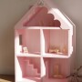 Drewniany różowy frezowany domek dla lalek