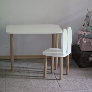 drewniany stolik dzieciecy i krzeselko krolik lite drewno bukowe MALOWANE NA BIAŁO