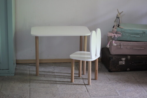 drewniany stolik dzieciecy i krzeselko krolik lite drewno bukowe MALOWANE NA BIAŁO