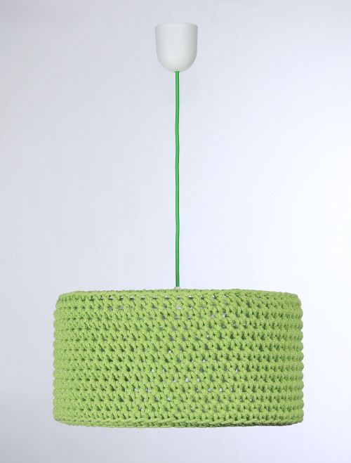 Lampa wisząca żyrandol - pleciona zielona, zrobiona ze sznurka sweterkowa