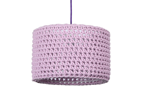 Lampa wisząca żyrandol - pleciona fioletowa, zrobiona ze sznurka sweterkowa boho