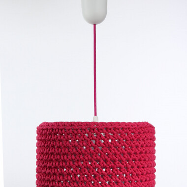Lampa wisząca żyrandol - pleciona malinowa, zrobiona ze sznurka sweterkowa