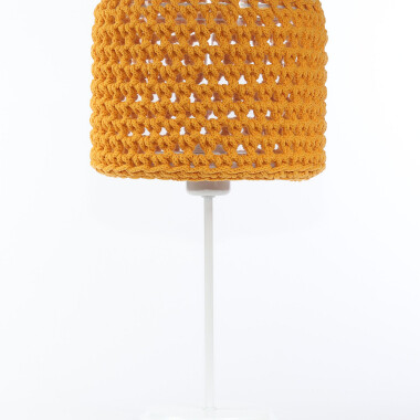 Pomarańczowa lampka nocna na stolik- pleciona, zrobiona ze sznurka sweterkowa