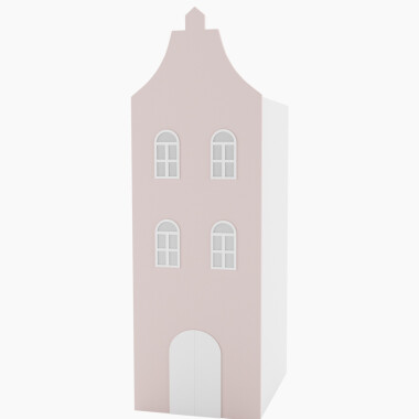 Różowa Szafa do pokoju dziecka w kształcie domu kamieniczki. Szafy domki. Kolorowe mebelki