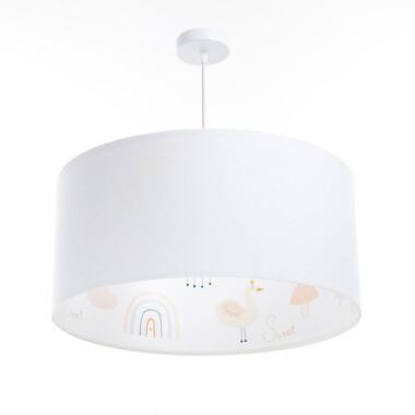Okrągła lampa wisząca na sufit do pokoju dziecka biała z kolorowym nadrukiem sweet
