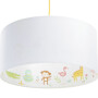 Okrągła lampa wisząca na sufit do pokoju dziecka biała z kolorowym nadrukiem zwierzątka