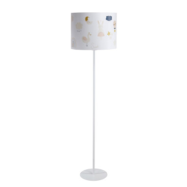 Biała lampa stojąca podłogowa wysoka do pokoju dziecka. Lampa z kolorowym wzorem w sweet.
