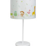 Biała lampka nocna na stolik do pokoju dziecka. Lampa nocna z kolorowym wzorem. Zwierzątka.
