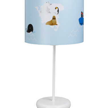 Biała lampka nocna na stolik do pokoju dziecka. Lampa nocna z kolorowym wzorem. Mors.