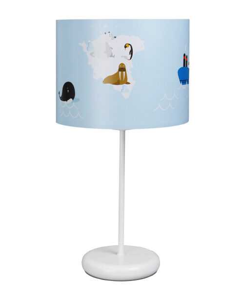 Biała lampka nocna na stolik do pokoju dziecka. Lampa nocna z kolorowym wzorem. Mors.