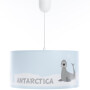 Okrągła lampa wisząca na sufit do pokoju dziecka Antarktyda- zwierzęta Antarktydy-foka na niebieskim tle