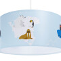 Okrągła lampa wisząca na sufit do pokoju dziecka - zwierzęta - morsy, pingwiny na niebieskim tle