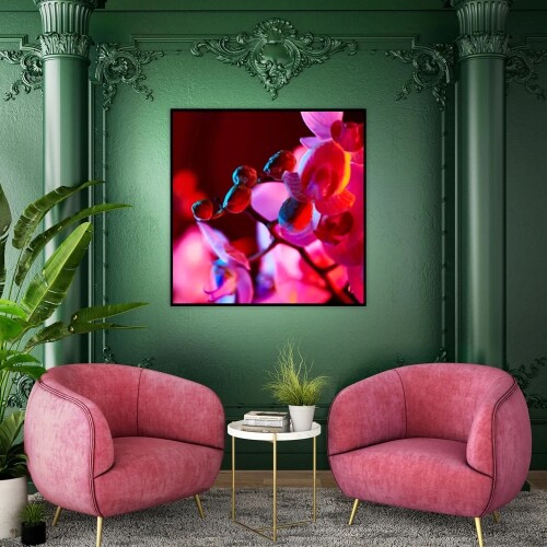 Różowy podświetlany obraz w kwiaty orchidee do salonu, sypialni, jadalni