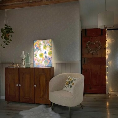 Podświetlany obraz w kwiaty do salonu lub jadalni. Obraz na ścianę