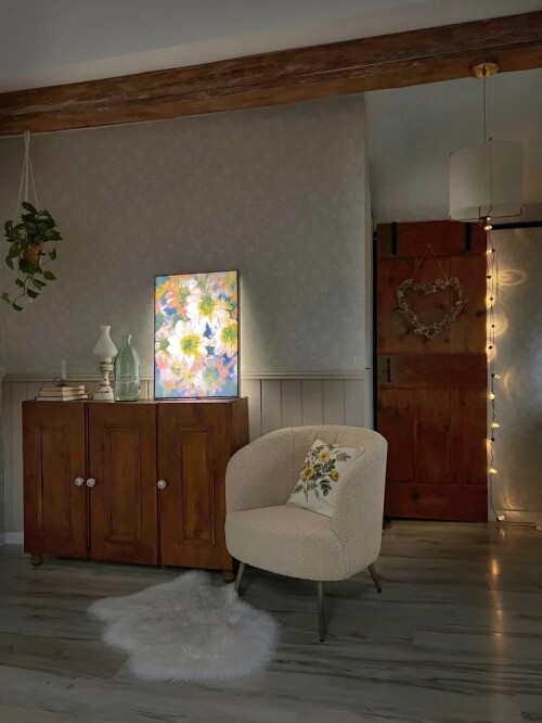 Podświetlany obraz w kwiaty do salonu lub jadalni. Obraz na ścianę