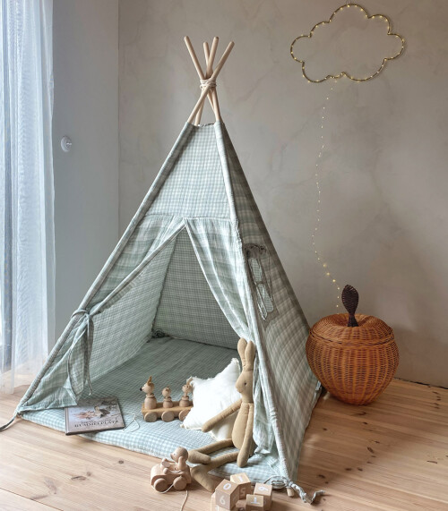 Mint – tipi, namiot dla dzieci z matą podłogową z dwustronnego muślinu